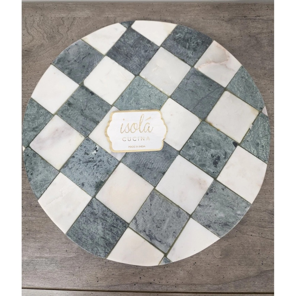 ISOLA Viral Checkered Black and White Round Marble Tray Board Riser
